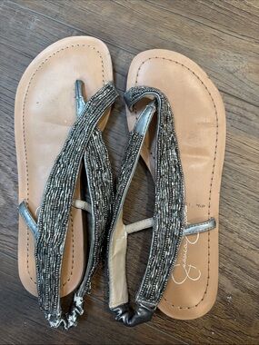 Jessica Simpson Silver Beaded Toe-Post Sandals